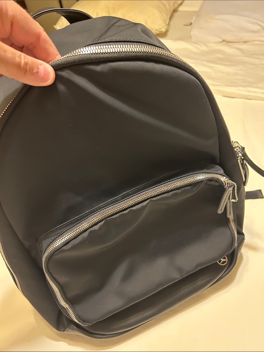 Everyday Black Nylon Backpack with Front Zip Pocket